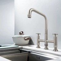 Robinet de cuisine moderne en acier inoxydable 304 Lusa, prix usine, double poignée, cartouche céramique, montage sur comptoir, robinets doseurs