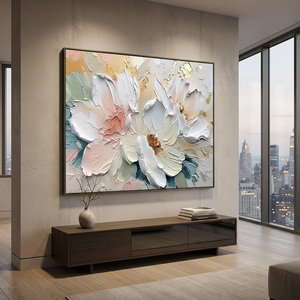 Pintura al Óleo Minimalista de Peonía Rosa Dorada, Arte Floral Impasto, Pintura a Mano sobre Lienzo Texturizado, Decoración de Pared Contemporánea - Product Image 3