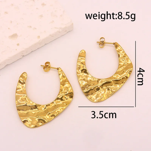 ต่างหูห่วงสแตนเลส304ชุบทอง18K สุดหรูสำหรับสุภาพสตรี1คู่ - Product Image 3