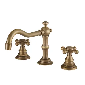 Grifo antiguo clásico, grifos de lavabo de baño, grifo de agua negro separado frío y caliente para Baño