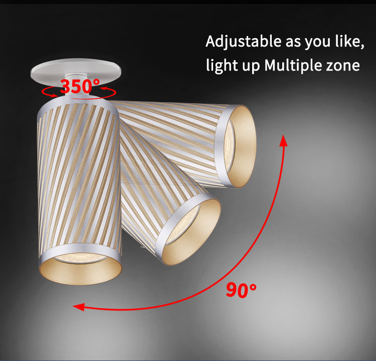 Black Aluminium GU10 Downlights Cylinder Surface Mounted Spotlight Adjustable