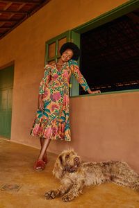 ボヘミアンビンテージ夏新作女性ドレスセクシーVネックプリントハイウエストドレスビーチウェア花柄ワンピース半袖ドレス - Product Image 3