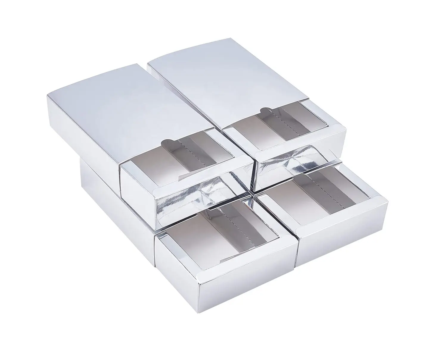 Zilveren Glanzende Lade Kraft Papier Doos Rechthoek Opvouwbare Favour Boxes Gespiegeld Lade Papier Doos Voor Geschenkverpakking Snoep Bruiloft