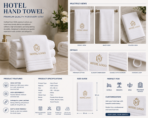 Serviettes de toilette en coton blanc de luxe personnalisées OEM ODM pour hôtels, hôtels de luxe, hôpitaux, centres de bien-être, vente en gros, broderie de logo. - Product Image 2