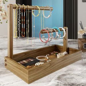 Présentoir à bijoux en bois massif avec plateau de rangement pour colliers, bracelets, montres et accessoires - Product Image 1