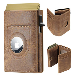 Portefeuille Homme en Cuir Véritable à Trois Volets avec Poche AirTag, Style Vertical, Design Décontracté Multifonctionnel - Product Image 1