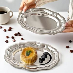 Plato Ovalado de Acero Inoxidable, Duradero, Antideslizante, Elegante, Estilo Nórdico, para Servir Desayuno, Postre, Fiestas, Catering - Product Image 5