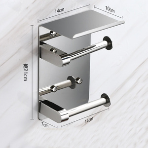 YOTO Double tige de tissu <span class=keywords><strong>porte</strong></span>-<span class=keywords><strong>papier</strong></span> support mural noir antirouille <span class=keywords><strong>porte</strong></span>-<span class=keywords><strong>papier</strong></span> hygiénique étagère de stockage à 2 niveaux sans installation de perceuse - Product Image 4
