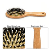 Brosse à cheveux démêlante et lissante à coussin d'air avec manche en bois de hêtre, poils de sanglier naturels et picots en nylon pour massage du cuir chevelu
