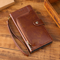 Casing Ponsel Kulit Vintage Berlapis Lilin dengan Slot Kartu, Dompet Resleting, dan Penutup Magnetik untuk iPhone 18 Pro Max 17 16 15 Plus 14 Pro Max