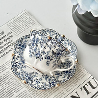 Tasse à café rétro 250 ml en porcelaine fine britannique avec soucoupe, motif floral, style occidental, assiettes à thé en porcelaine