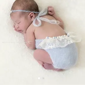 Quần Áo Trẻ Sơ Sinh Mềm Mại Và Thoải Mái Mohair Lace Bodysuit Với Ngọc Trai Trang Trí Cho Bé Chụp Ảnh