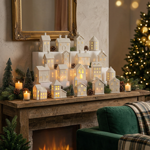 Vente en gros d'ornements de maison en céramique LED, style nordique, lumière de nuit ajourée pour Noël, décoration d'étagère, cadeaux promotionnels - Product Image 5