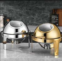 Autres fournitures hôtelières et de restauration : Réchauds de luxe pour aliments, Chafing dish rond hydraulique à charnières, Plat de buffet doré