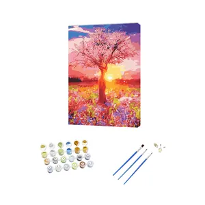 Peinture par numéros personnalisée en gros fleurs champ et arbre fille bricolage peinture numérique par numéros Kits pour débutants