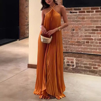 Robe longue plissée sans manches pour femme, col halter, dos nu, sexy, élégante et confortable, idéale pour les vacances, collection 2026