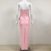 Gaun pesta wanita, kualitas tinggi Vestidos Elegantes 3d bunga mawar Off-the-shoulder Pink elegan gaun perban Bodycon panjang