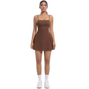 Abito Sportivo Lungo <span class=keywords><strong>da</strong></span> Donna Anti-sfilacciamento, Senza Cuciture, Traspirante in Spandex/Nylon, con Imbottitura sul Petto, per Yoga e Tennis - Product Image 2