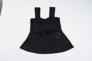 American Vintage Textured Cut Out <b>Tie</b> Waist Cinching Cami Top Sexy Flattering Slim Fit A Line Sleeveless Vest - Product Image 6