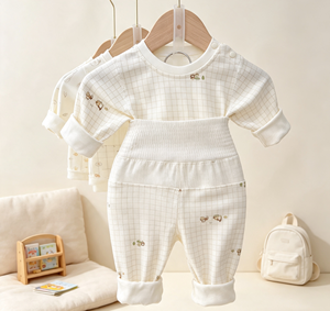 Pijama de Algodón 100% Transpirable con Estampado de Dibujos Animados, Clase A, para Bebés, de Cintura Alta, con Protección para el Vientre, Conjunto de Dos Piezas, 0-24 Meses, Otoño - Product Image 2