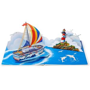 Cruise Ship Pop-Up 3D Birthday Card for Men Fathers Day & Grandpa-Digital Printing with <b>Gloss</b> Lamination - Product Image 1
