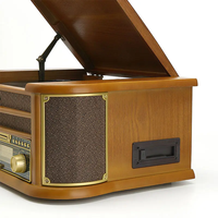 Tocadiscos Multifuncional de Madera Oscura con Altavoces Integrados, Reproductor de Vinilos con Reproducción de Casete, CD, USB, SD, Radio AM/FM