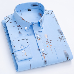 Camisa de Manga Larga para Hombre con Estampado Personalizado en Caliente, Resistente a las Arrugas, Elástica, de Negocios, a Cuadros Grandes - Product Image 3