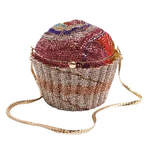 High Quality Cake Rhinestone Purses Wholesale Evening Bags Frame clutch 2024 Luxury Crystal Ladies Cupcake Clutches Purse