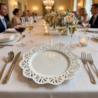 Ensemble d'assiettes à dîner en céramique blanche au design ajouré élégant, assiettes de présentation pour mariage, assiettes décoratives de table