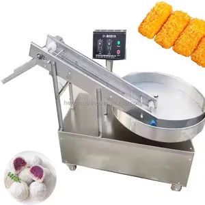 Industri otomatis Diameter 900mm meja putar remah roti wijen mesin pelapis untuk daging Patty Fillet Tempura