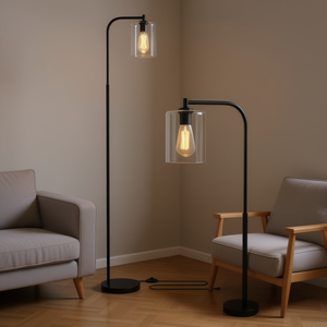 Lámpara de pie industrial negra con pantalla de vidrio, luz LED, diseño moderno para sala de estar, decoración del hogar - Product Image 2