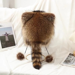 Nouveau femmes naturel fourrure de raton laveur chapeau pour l'hiver épais chaud oreille mode pompons chapeau dame beauté vraie fourrure de <span class=keywords><strong>renard</strong></span> - Product Image 3