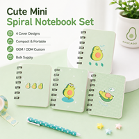 Ensemble de mini-carnets spirales, couverture verte motif avocat, 4 designs, compact, portable, OEM ODM, logo personnalisé, approvisionnement en gros