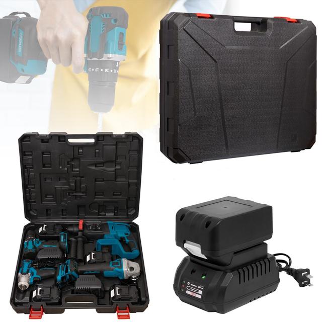 4 Sets Customizable 1-Year OEM Cordless Electric Power Tool Box Set Drill Angle Grinder Impact Wrench Pickaxe Hard Case Combo