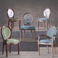 Chaise de salle à manger rembourrée en éponge avec pieds en bois massif sculpté, chaise en tissu rétro pour salle à manger, café, meubles vintage pour la maison
