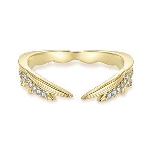 Bague en diamant en forme d'aile, or 10 carats, sertie pavé, bijoux de fiançailles modernes unisexes - Product Image 1
