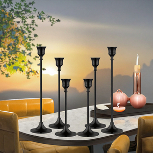 Matte Black Durable <b>Tall</b>/Large Wedding Dinner Taper Candle Stand Set of 6 Aluminum Candle Holders for Home Decoration - Product Image 3