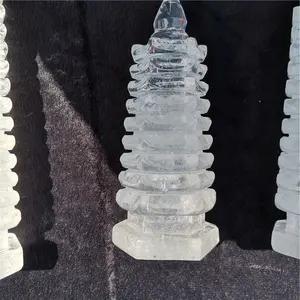 卸売天然クリスタル彫刻透明クォーツ9層文昌タワー
