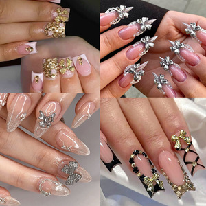 12Grirds 120 Pcs 3D Alliage Papillon Arc Ongles Strass Or Argent Ruban Noeuds Cravates Mixte DIY Nail Art Charmes Personnalisé - Product Image 4