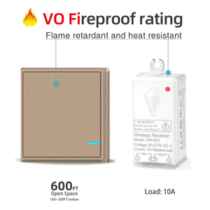 1 Gang 10A Carga 1000W LED IP66 y V0 RF433M Control remoto pared oro interruptores <span class=keywords><strong>Kit</strong></span> para casa de troncos interruptores de luz inalámbricos - Product Image 4