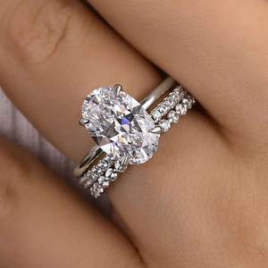 Ensemble de bijoux de mariée A191, diamant taille ovale, argent 925, sertissage griffe, bague de fiançailles pour femme, parures de bijoux raffinés - Product Image 2