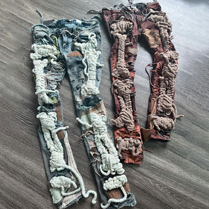 YSJY üreticileri özel Hip Hop Vintage aplike pantolon Slim Fit şık Denim kot sıkıntılı yama kot erkekler için - Product Image 4