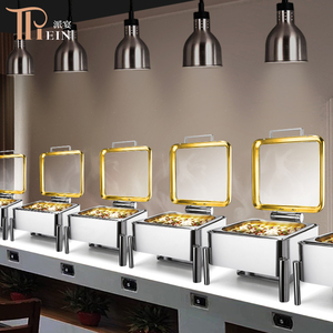 Suministros para Restaurantes, Recipiente para Calentar <span class=keywords><strong>Comida</strong></span>, 9.0L, Acero Inoxidable Plateado y Dorado, Recipiente Rectangular para Buffet - Product Image 1