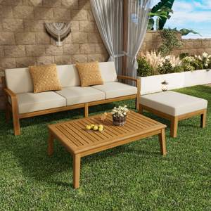 Luxe Plus Design Étanche Salon Patio Hôtel Sectionnel Extérieur Canapé Teck Bois Balcon Jardin Ensemble Carré Appartement <span class=keywords><strong>Pas</strong></span> <span class=keywords><strong>Cher</strong></span> - Product Image 1