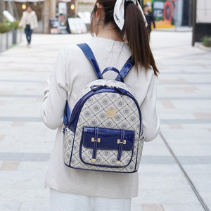 Fashionable Women's <b>Backpack</b> With Geometric Pattern Blue PU Material Water Resistant Shoulder Strap Daily Use Square Shape - Product Image 1