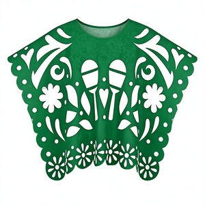Ponchos mexicains colorés pour femmes Huayi, lot de 4, vêtements de fête à thème, Picado Fiesta Cinco De Mayo, Cape Echo Papel Picado - Product Image 1