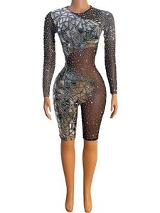 Combinaison scintillante noire en maille avec strass argentés pour femme – Idéale pour la danse, les soirées, les anniversaires, les spectacles et les séances <span class=keywords><strong>photo</strong></span> - Product Image 6