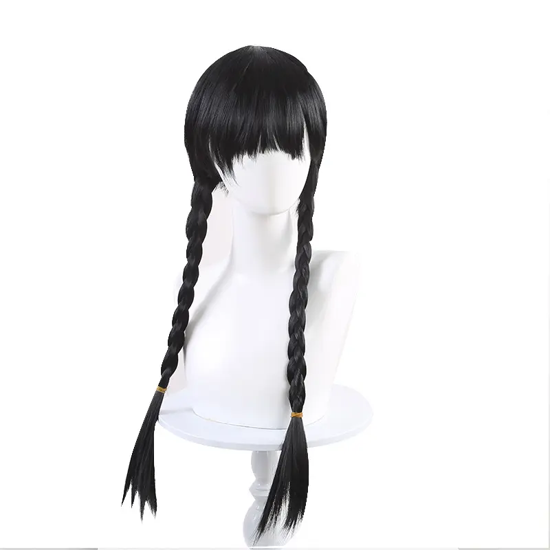 Women Girls Adult Halloween Gothic Cosplay Accessories Hair Long Black Braided Wednesday Addams Wig HCPS-023