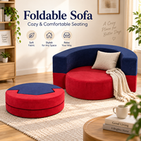 Pouf rond pliable en mousse, confortable, élégant, en tissu doux, avec blocs de couleur, chaise de sol/sofa une place avec housse zippée