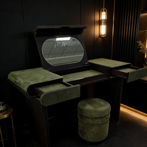 Juego de tocador italiano de lujo <span class=keywords><strong>con</strong></span> tapa abatible |   Tocador Moderno de Madera Negra <span class=keywords><strong>con</strong></span> <span class=keywords><strong>Espejo</strong></span> y Cajones para Dormitorio o Villa - Product Image 2